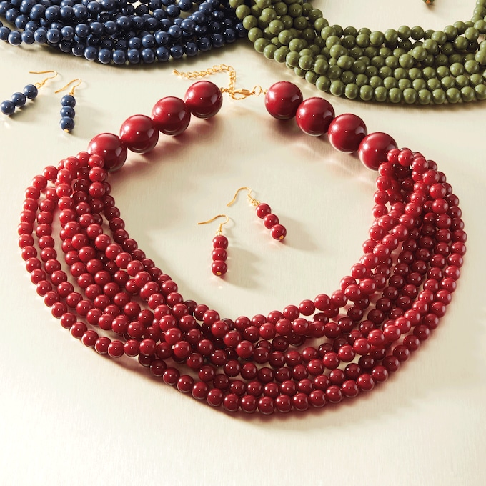Beaded Multi-Strand Necklace and Earring Set, , large
