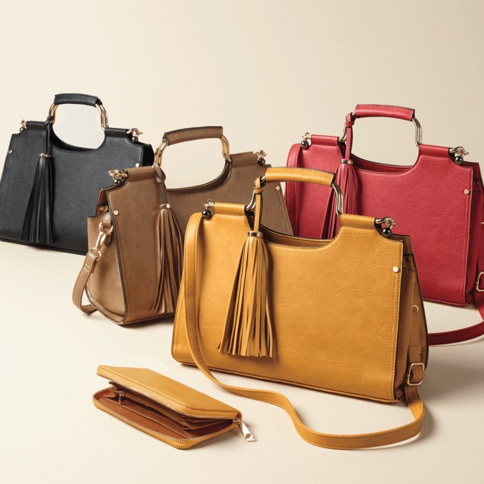 2-Piece Tassel Satchel, , large