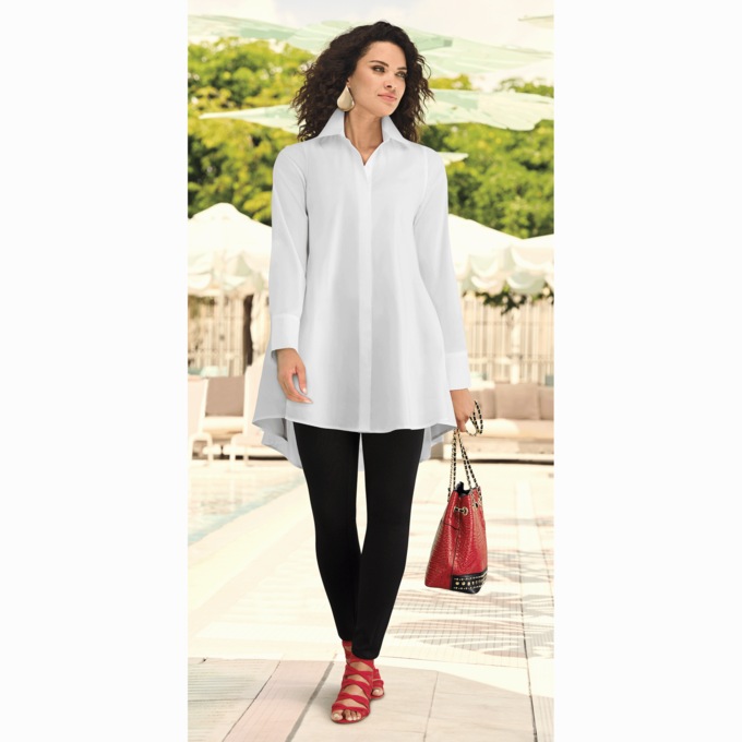 Emily Oversized Button-Down Tunic with High-Low Hem, , large