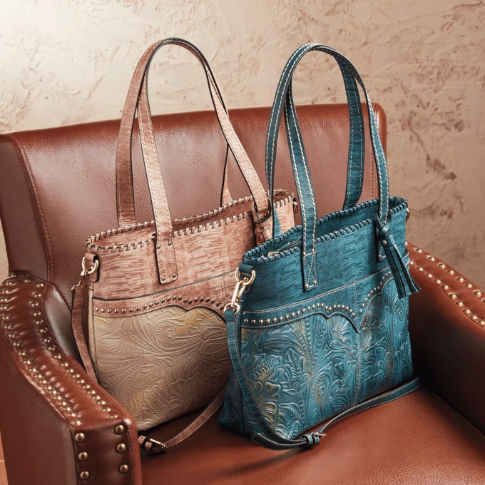 M.C. Handbags Margie Embossed Leather Satchel, , large