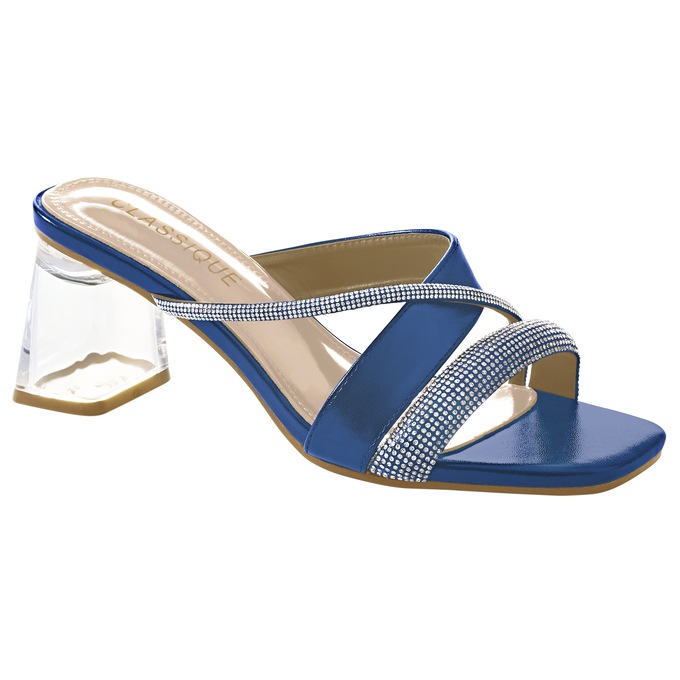 Classique Glitter Rope Slide Sandal with Mini Rhinestones and Chunky 2.5" Heel, Blue, large