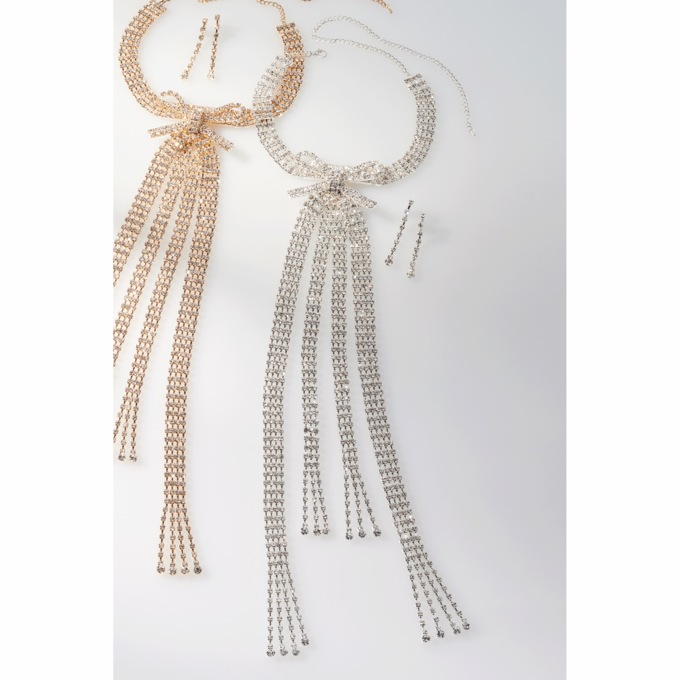 Crystal Bow Necklace & Earring Set, , large