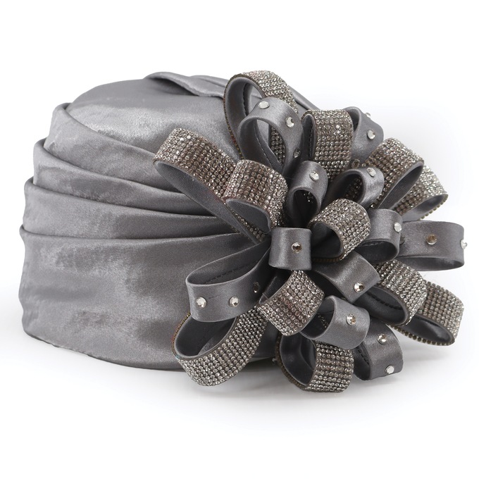 Embellished Satin Flower Turban, , large