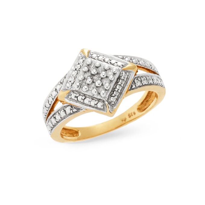 Diamond-Shaped Diamond Cluster Ring, , large