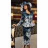 Herena Wide-Brim Navy & White Ribbon Hat with Rosette – Elegant Women’s Derby or Church Hat with Adjustable Fit, , large