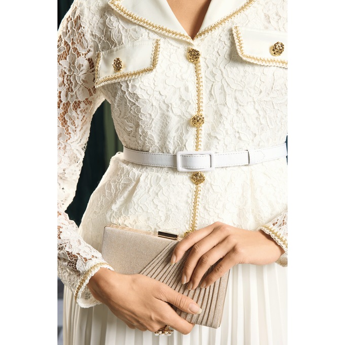 Kassidy Lace and Pleated Fit-and-Flare Dress, , large