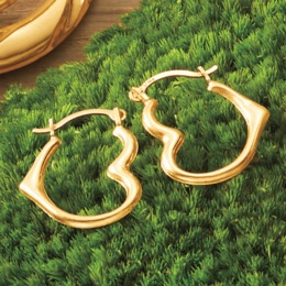 10K Gold Heart Petit Hoops, , large