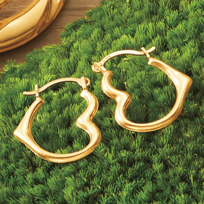 10K Gold Heart Petit Hoops, , large