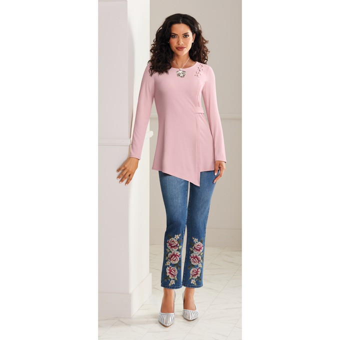 Cross Stitch Floral Embroidered Jean, , large