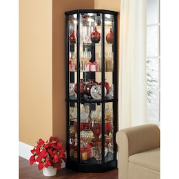 Tessa Lighted Corner Curio Cabinet, , large