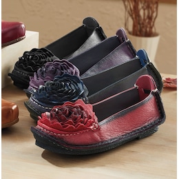 L'Artiste Dezi Leather Moccasin with Flower Detail and Memory Foam Footbed by Spring Step, , large
