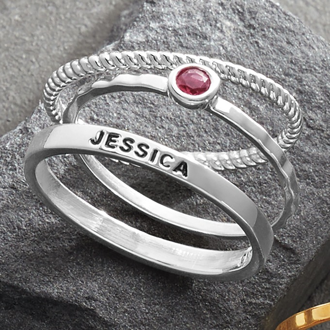 Personalized Birthstone Stack 3-Ring, , large