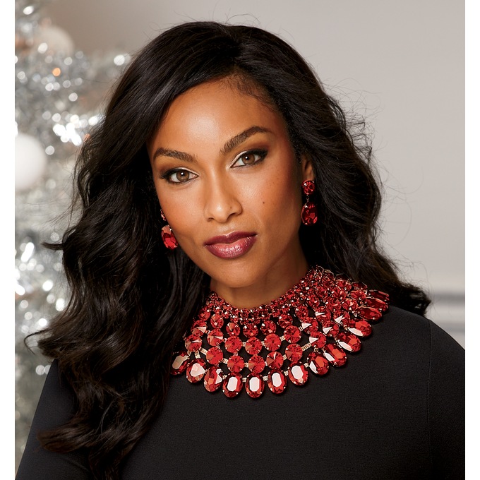 Crystal Bib Necklace and Earring Set, , large
