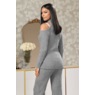 Buckled-Up Sweater-Knit Pant Outfit with Faux-Leather Strap and Buckle Detail, , large
