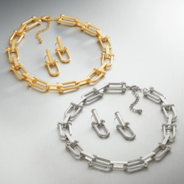 Stirrup Link Necklace and Earring Set, , large