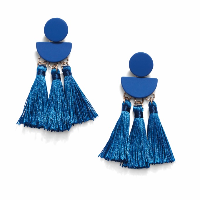 Blue Geo Tassel Earrings, , large