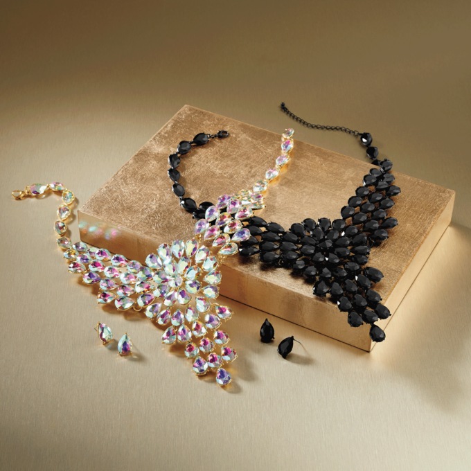 Crystal Pear-Cluster Necklace & Earring Set, , large