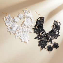 Floral Embroidered Necklace &amp; Earring Set, , large
