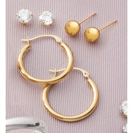 10K Gold 3-Pair Post &amp; Hoop Set , , large