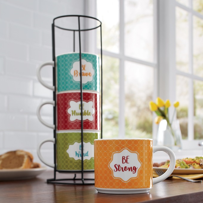 Set of 4 Stacking Mugs with Stand, , large