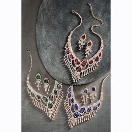 Crystal/Fringe Color Necklace &amp; Earring Set, , large