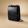 Croco Faux-Leather Cellphone Crossbody with Chain Crossbody Strap, Black, large