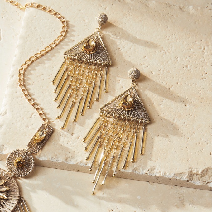 Crystal Thread Drop Long Necklace & Earrings - Buy Both and Save, , large