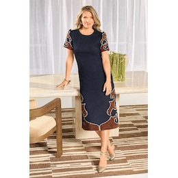 Rodina Stretch-Denim A-Line Midi Dress with Studded Faux-Suede Appliqu&eacute;s, , large