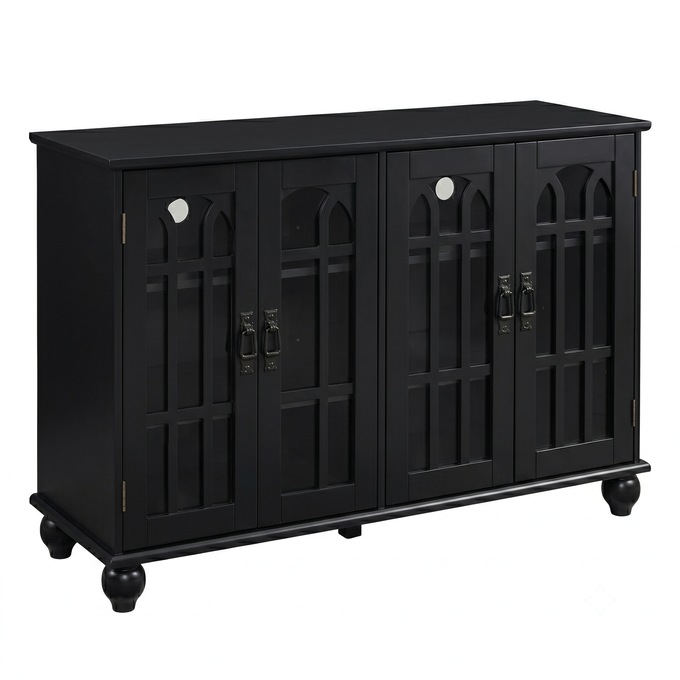 Arched Mission-Style TV Stand, Black, large