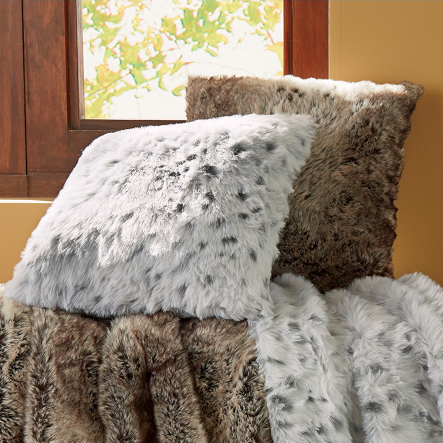 Faux Fur Throw and Pillow Midnight Velvet