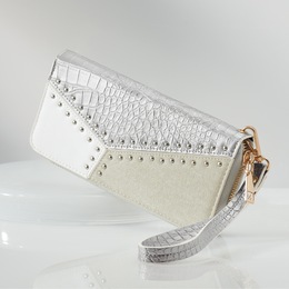 Mixed Media Faux Leather Wallet with Detachable Wrist Strap, , large