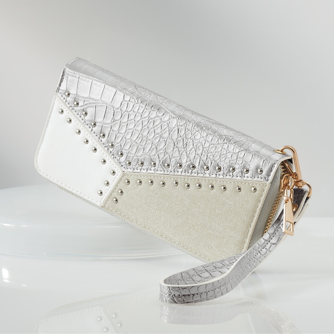 Mixed Media Faux Leather Wallet with Detachable Wrist Strap, Multi, large