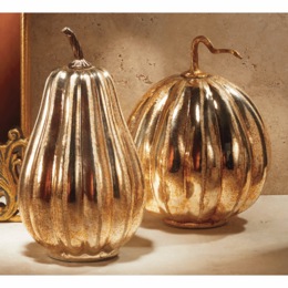 Set of 2 Lit Mercury-Glass Pumpkins, , large