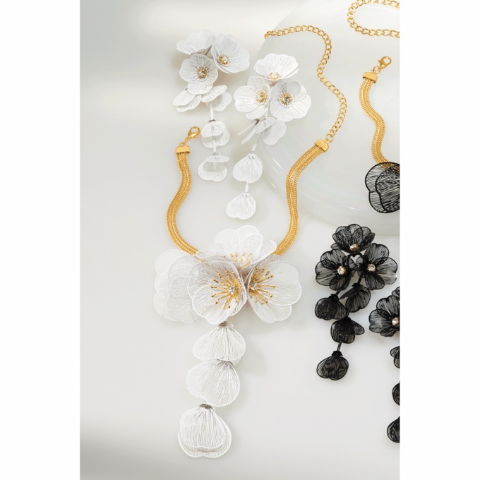 3-D Floral Necklace & Earring Set, , large