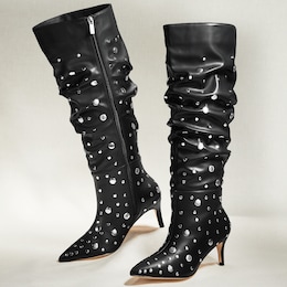 Tall Studded Scrunch Boot for Women with 2.5&quot; Heel and Memory Foam, , large