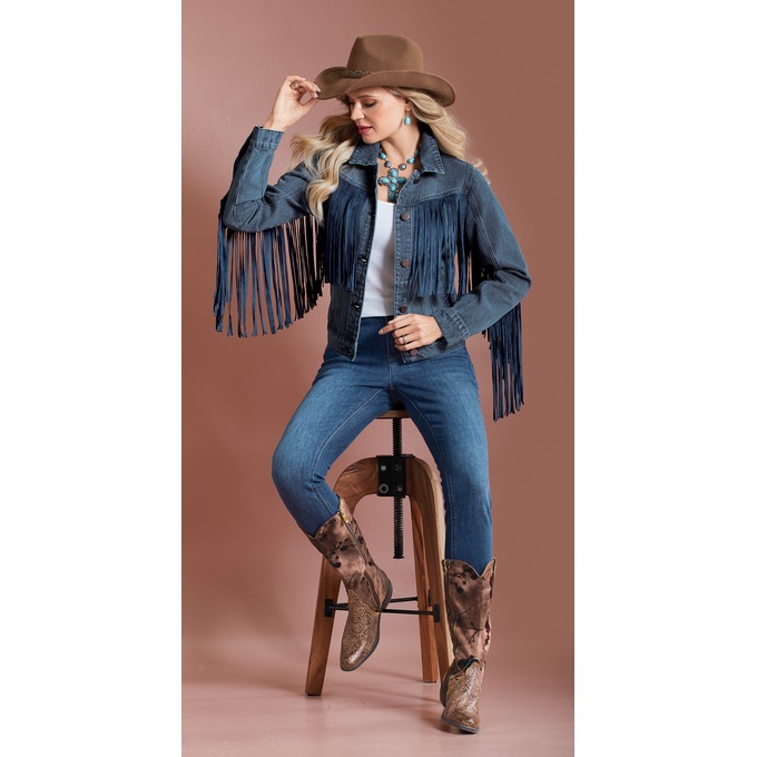 Denim Fringe Jacket, , large