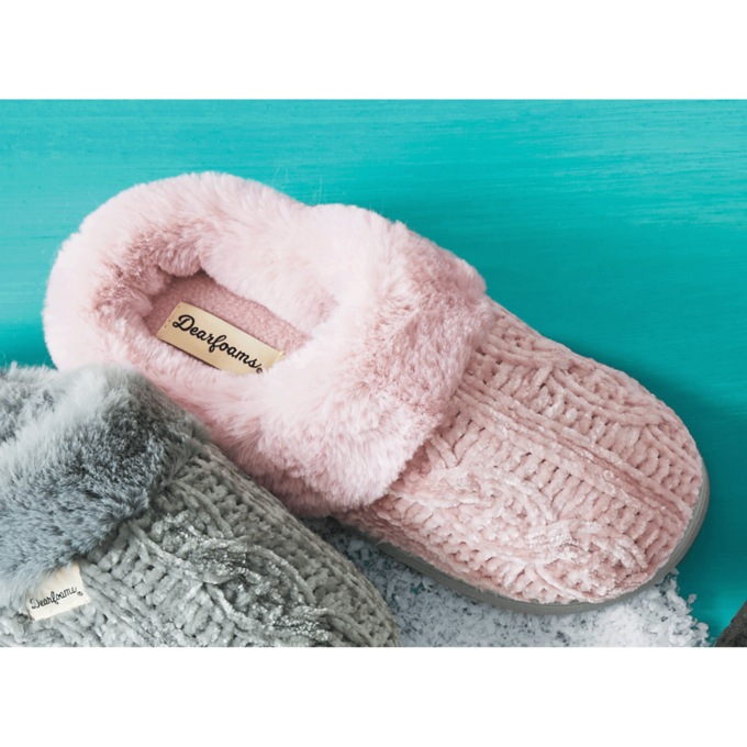 Dearfoams Claire Cable-Knit Chenille Clog, Pale Mauve, large