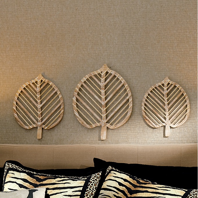 Set of 3 Leaves Wall Art, , large