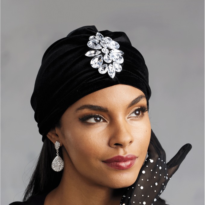 Velvet Turban with Pin, , large