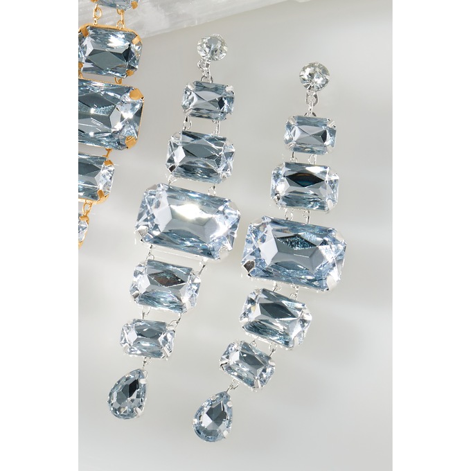 Crystal Emerald Drop Earrings, Silvertone, large