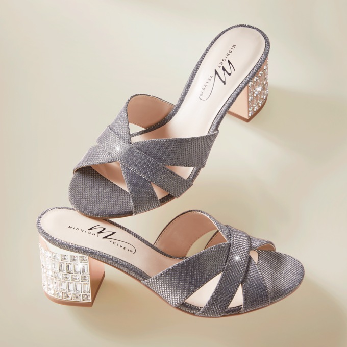 Midnight Velvet Rhinestone-Heel Slide, , large