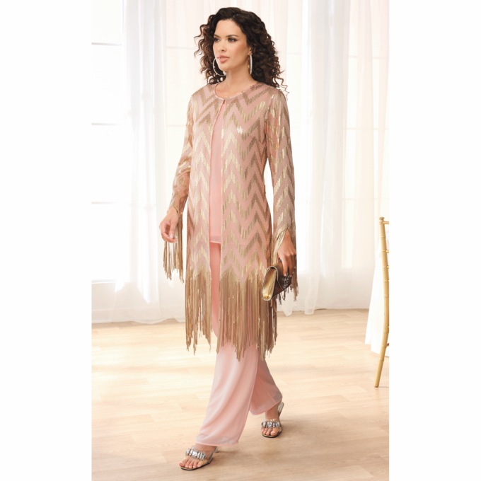 Rebekah Sequin Fringe 3-Piece Pant Set, , large