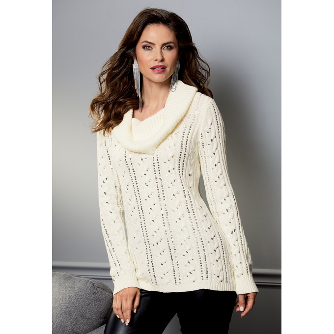Suzie Sequin Cable Sweater, , large