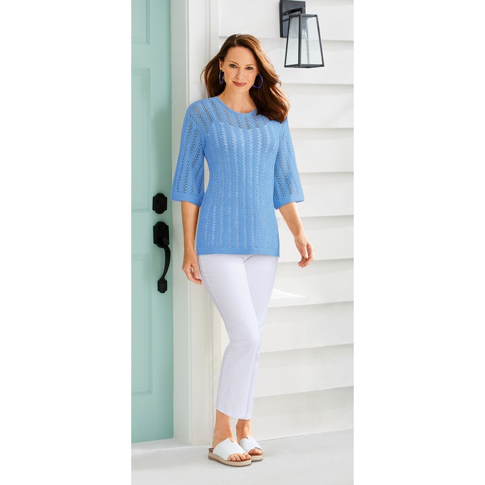 Vine Stitch Scoop Neck Sweater, , large