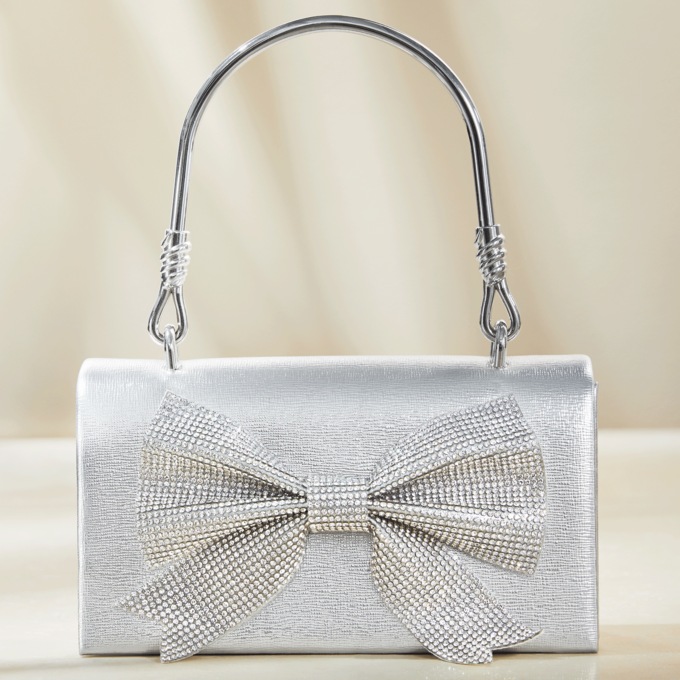 Rhinestone-Bow Evening Bag, , large