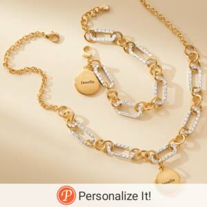 Personalized Crystal/Link Necklace, Two Tone, large