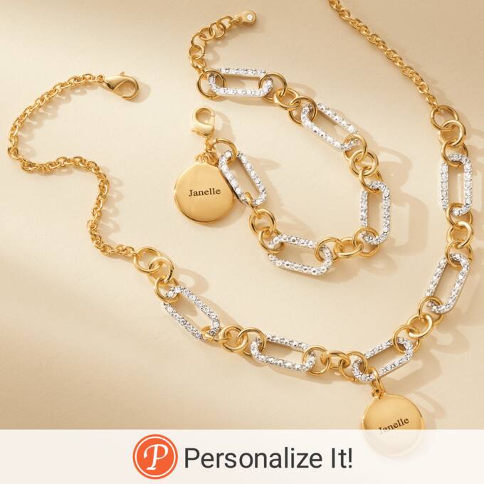 Personalized Crystal/Link Necklace, Two Tone, large