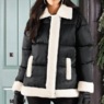 Emma Puffer Jacket with Sherpa Trim and 2-Way Zip for Women, Black, large