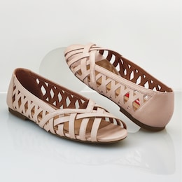 Sonjia woven Peep-Toe Faux-Leather Flat with Cut-Outs and Memory Foam, , large