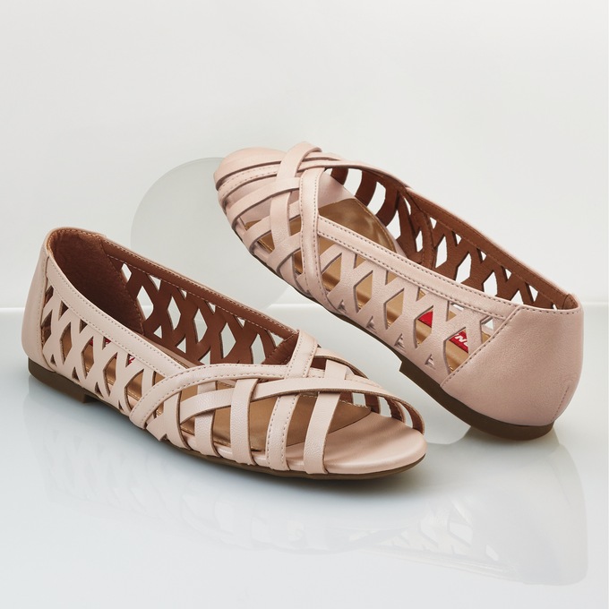 Sonjia woven Peep-Toe Faux-Leather Flat with Cut-Outs and Memory Foam, , large